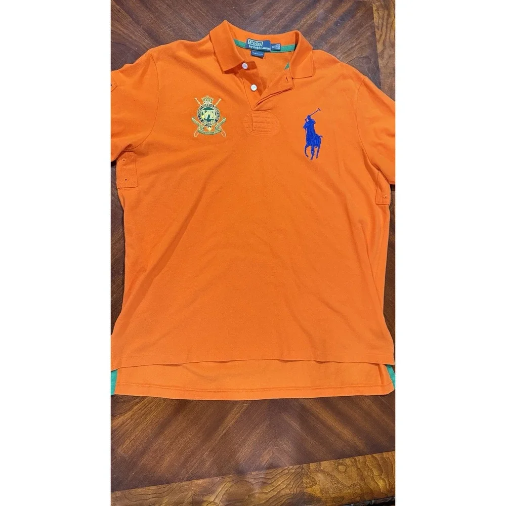 Polo Ralph Lauren Custom Fit Crest Shirt Golf Patch Orange X-Large 100% Cotton